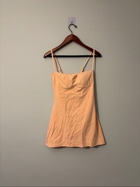 Sleeveless Peach Midi Slip Dress with Adjustable Straps - with shorts 🩳